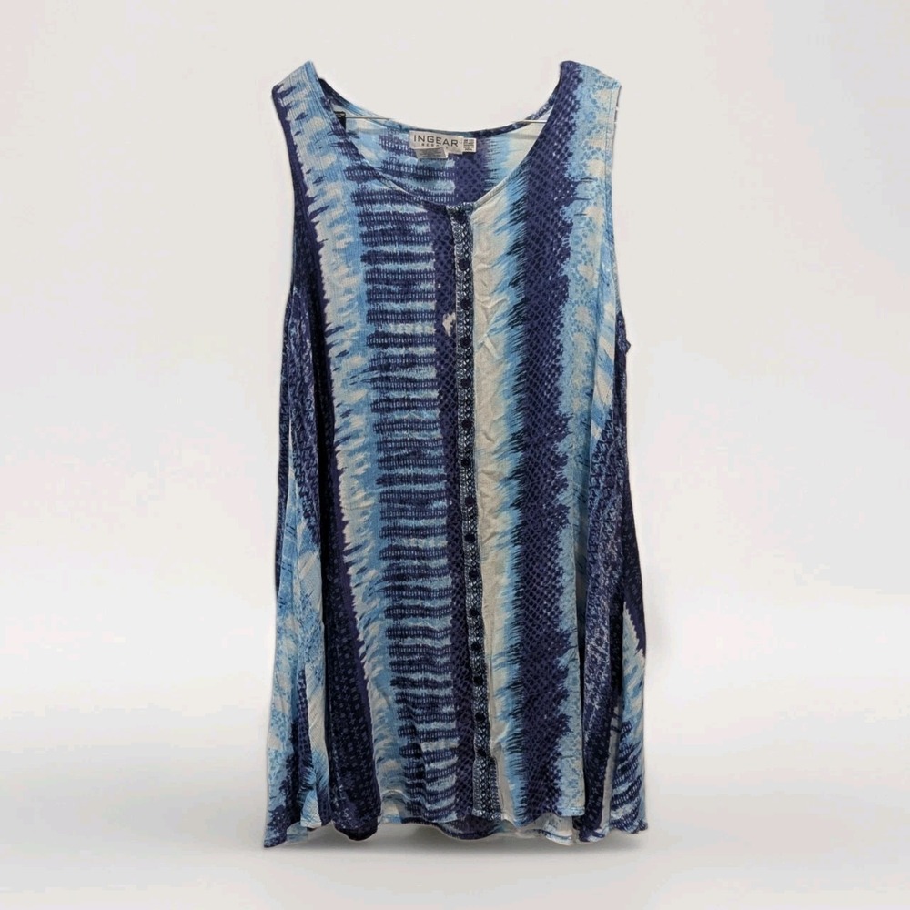 Boho‎ Tie Dye Swing Tank InGear Resort One Size Rayon Beach Cover Up Blue
